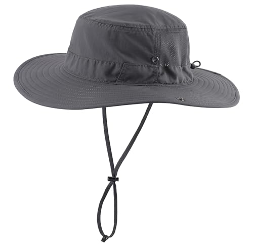 Connectyle Men's Sun Hat UPF 50+ Wide Brim Bucket Hats for Fishing Hiking Gardening Adjustable Boonie Hat Outdoor Safari Hats (Dark Grey)