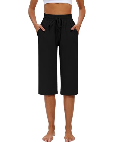 Riyiper 3 Pack Women Capri Pants, Causal Drawstring Lounge Yoga Capri Sweatpants Loose Wide Leg Crop Jogger Pant with Pockets3