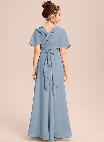 Halter One Shoulder Junior Bridesmaid Dress V Neck Floor Length Flower Girl Dresses for Wedding Teen Girls Party3