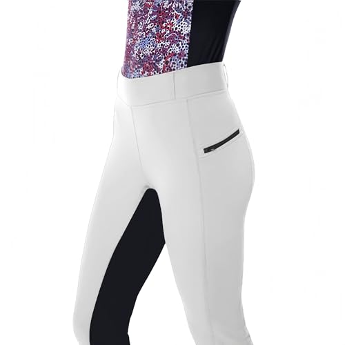 Chesoon Pantalon d'équitation pour femme - Pantalon d'équitation avec poches - Avec empiècements au genou, blanc, S – vue 4