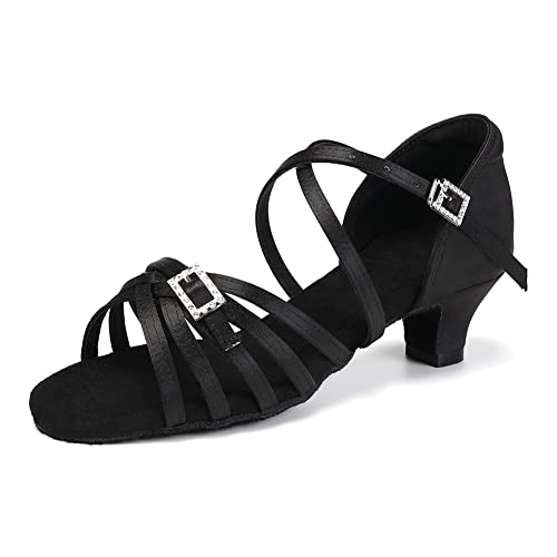 VCIXXVCE Femme & Fille Chaussure Danse Latine Bout Ouvert Satin Salsa Bachata Tango Pratique Danse Chaussures Kitten-Heel,Modèle 518-5,EU 29 Cover