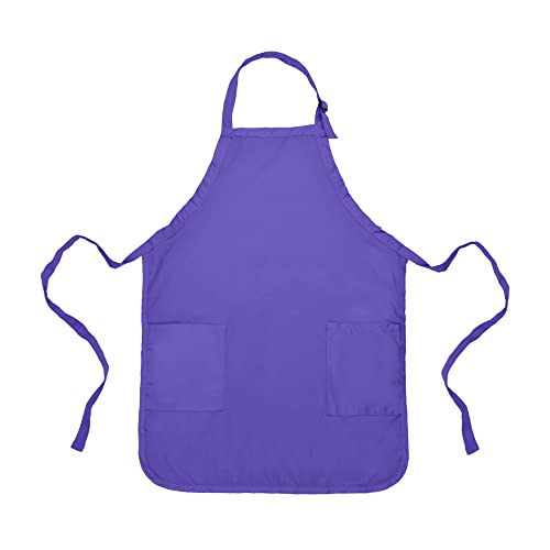 DALIX Apron Commercial Restaurant Home Bib Spun Poly Cotton Kitchen Aprons (2 Pockets) (1, Purple)