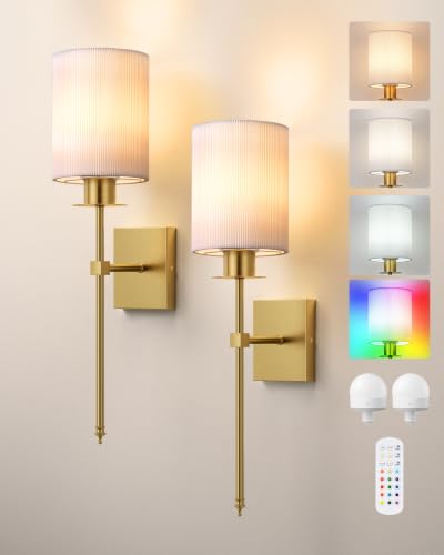 Image of EDISHINE Wireless Wall Sconces Set of 2, Rechargeable Remote Control Bulb
