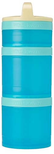 Image of Whiskware Stackable Snack Containers for Kids and Toddlers, 3 Stackable Snack Cups for School and Travel, Tan /Blue /Blue