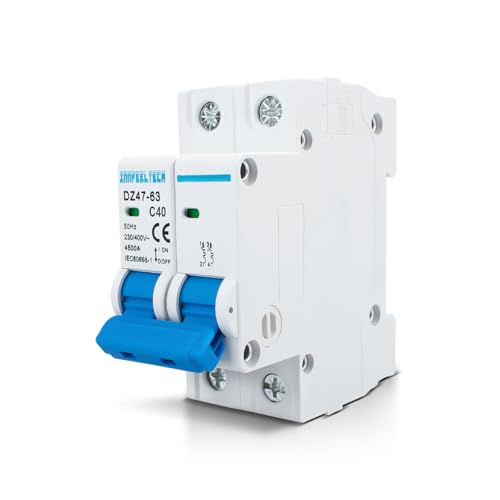 Innfeeltech 1 Pcs 40 Amp Current 230V Miniature Circuit Breakers MCB Double Pole for DIN Rail Mounting