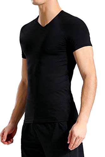 Lavento Men's Workout Shirts Cool Dry Short Sleeve Compression Tee Shirt (3 Pack-V Neck Navy Blue,Small) - Thumbnail 5