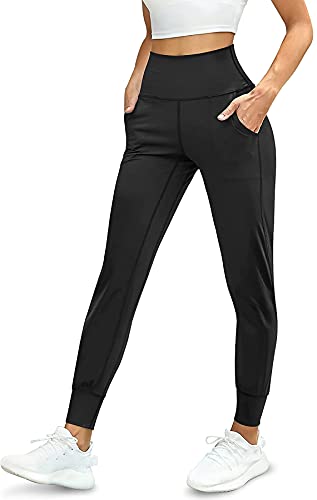 Leggins de Sport Femme Pantalon Yoga Taille Haute avec Poches Pantalon de Jogging pour Fitness Gym Jogger Femme (Noir, XXL, XX_l)