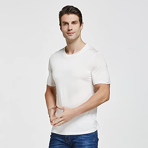 Viamulion Mens Silk Knitted T Shirt 100% Pure Mulberry Silk Sleep T Shirt Soft Cool Performance Crew Neck Casual Undershirt4