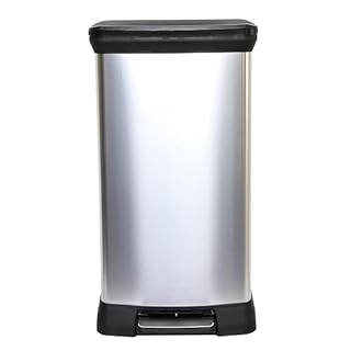 CURVER Metal Effect 70% Recycled Kitchen Pedal Touch Deco Bin 50 Litres - Silver