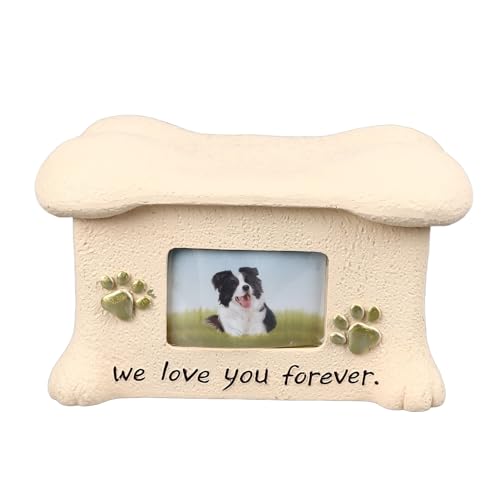 Urna Conmemorativa Personalizada para Cenizas de Perro, Caja de Recuerdos de Resina en Forma de Hueso con Exhibición de Fotos y Patas Grabadas, Caja de Memoria Sagrada para