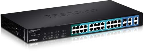 Image of TRENDnet 28-Port 10 /100Mbps Web Smart PoE+ Switch, 20 x PoE Ports, 4 x PoE+ Ports, 2 x Gigabit Ports, 2 x Shared Gigabit Ports (RJ-45 or SFP), Rack Mountable, Lifetime Protection, Black, TPE-224WS