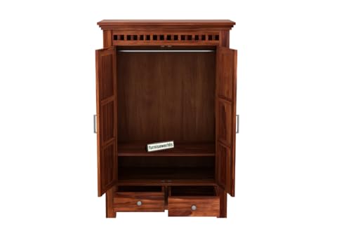 Image of Sheesham Wood Wardrobe with 2 Drawer and 2 Shelves Storage for Bedroom Wooden Almirah for Clothes for Living Room Bedroom Home, Solid Wood Furniture (Honey Brown)