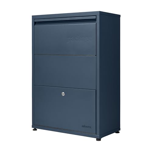 Image of adoorn Package Delivery Boxes for Outside - Small Anti-Theft Secure Package Box - Free Standing Parcel Drop Box - Weatherproof Construction - Durable Steel - 29.5 inch H x 20.5 inch W x 10.5 inch D - Navy