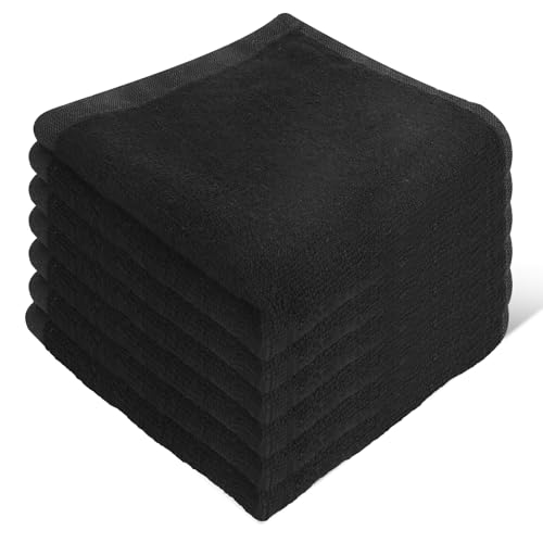INFICRIME 6 Pack Microfiber Wash Cloth 12x12 Inch Highly Absorbent and Soft Feel Fingertip Towels Machine Washable Washcloths for Bathroom Gym Hotel Spa and Kitchen Black