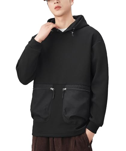 Hooded Sweatshirts for Men Fall Fashion Drawstring Long Sleeve Pullover Cool Hoodies With Zip Pockets