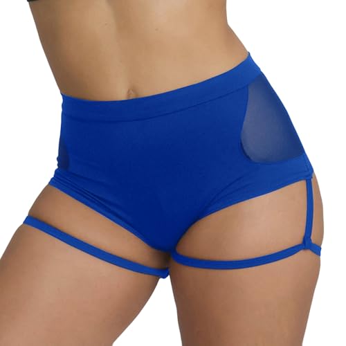 Generisch Pantalones cortos de yoga para mujer con liguero, cintura alta, fitness, pole dance, azul, L