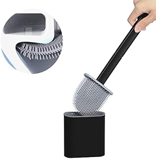 Toilet Brush, Bendable TPR Silicone Toilet Brush Head Deep Clean Toilet Dead Space, Loo Brush with No-Slip Long Splittable Plastic Handle, Flooring/Wall Mounted Bowl Buddy Toilet Brush (Black)