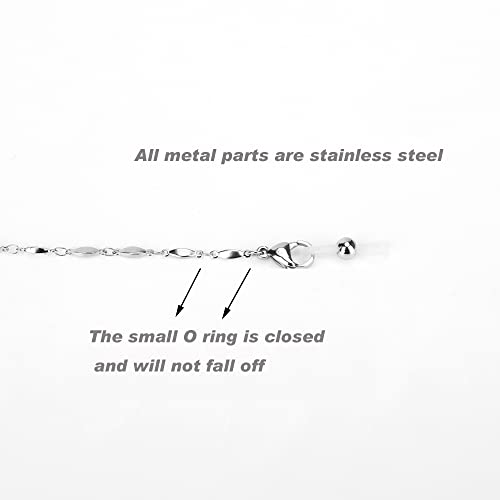 Image of Eyeglass Chain Silver Stainless Steel Handmade Necklace for Reading Glasses Sunglass Beaded Chains for Men Women