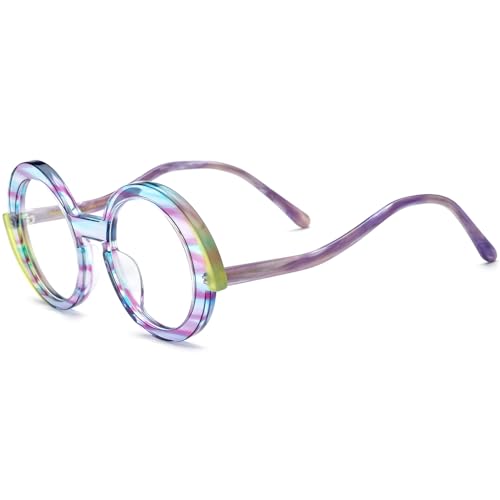 Image of HEPIDEM Multicolor Acetate Glasses Frame Women,Oversize Round Optical Eyeglasses 9345