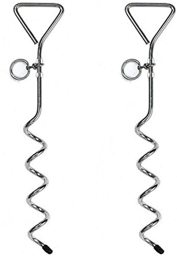 TRTO 2 x Portable Metal Screw In Ground Stake Pet Lead Holder Pole 42cm
