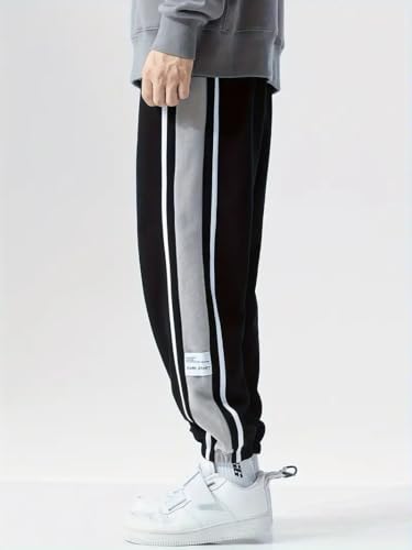 Image of Q - RIOUS Men's Black Colorblock Jogger Sweatpant | Contrast Side Stripe Sportswear | Casual & Gym Wear