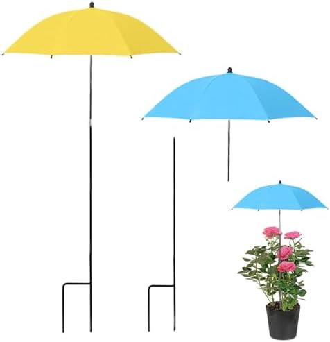 Plant Umbrellas for Outdoor Plants, 2 Pack Garden Plant Shade Umbrella, Heat Protection Sun Cover for Potted Plants and Garden Beds, Provide Shade from Blazing Sun (Yellow + Blue)