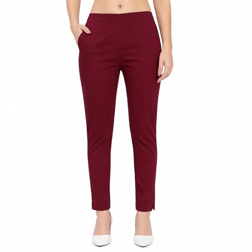 Image of BLUE STAR SHARK Stretchable Cotton Lycra Cigarette Pants | Versatile and Stylish Women's Pants | Comfortable Slim Jeggings | Ankle Length Straight Trousers for Office, Formal, Casual Wear