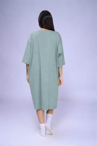 Image of LAMA STORE Women's Printed Oversized T-Shirt Dress, Cotton, 3 /4 Sleeve Length, Casual Loose Fit, Comfort Wear Extra Comfy Oversized Printed Pocket T-Shirt Dress