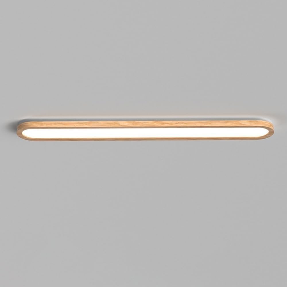 FEITENGDA Vintage Rectangular Flush Mount Ceiling Light Minimalist Long Strip Wooden Ceiling Light Modern Wood Bar Close to Ceiling Lamp for Bathroom Kitchen Foyer Corridor(80cm/31.50in)