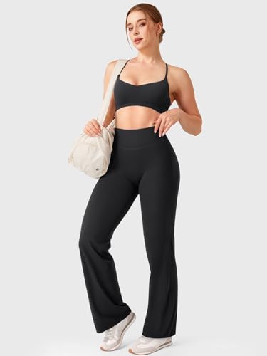 Image of YEOREO Ease Workout Leggings with Pockets for Women No Front Seam Straight Leggings High Waist Wide Leg Yoga Pants 29 inch / 31.5 inch