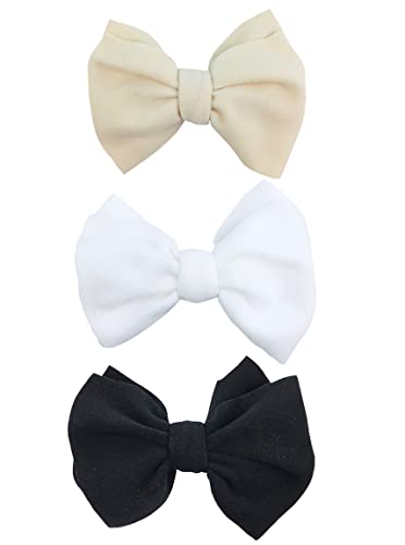 3Pcs Velvet Bows Headbands For Toddler Baby Girls Newborn 5 Inch Hair Accessories Soft Elastic Hairbands For Infant Kids, White+Beige+Black, Medium, Pack Of 3 #TOP6