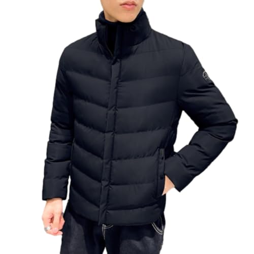ZACOLLAN Men Jacket Thicken Warm Men Trend Outdoor Jacket Classic Fashion Men Casual Cotton Jacket Light Soft Comfortable Men Cold Jacket A-Black XL
