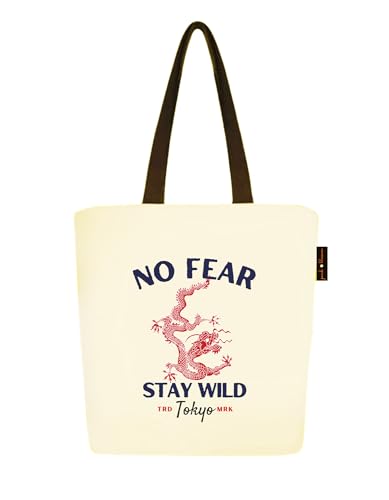 Peach Blossom Van Gogh Printed Tote Bag for Women with Zip, Stylish Cotton Handbags, Canvas Tote Bags for College (WHITE_STAY WILD)