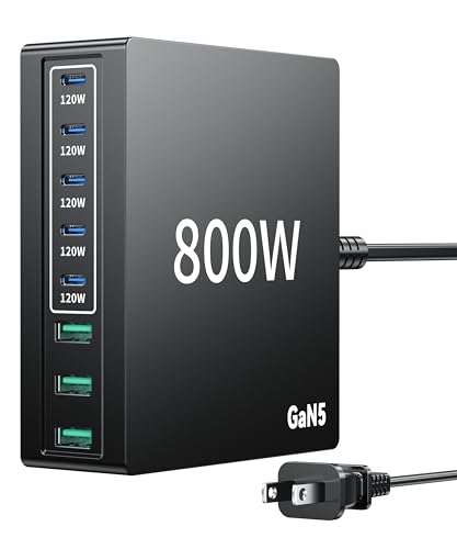 880W USB C Charger Block Charging Station 8 Port Fast Chager 140W PD PPS AVS HUB Laptop MacBook Charger Compatible with All iPhone 17 Pro Max/17 Air/16 SE/Samsung Galaxy 25/ MacBook Pro/Air/iPad Pro