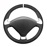 MDHANBK DIY Hand-Stitched Black Suede Non-Slip Car Steering Wheel Cover Accessories,for Peugeot 307...