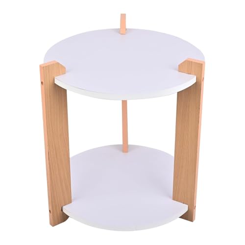 Image of Modern Round Side Table, Home Decor for Living Room, Bed Side Tables for Bed Room, stools for Home, Furniture for Home, 2-Tier White Shelves, 30 x 30 x 40 cm
