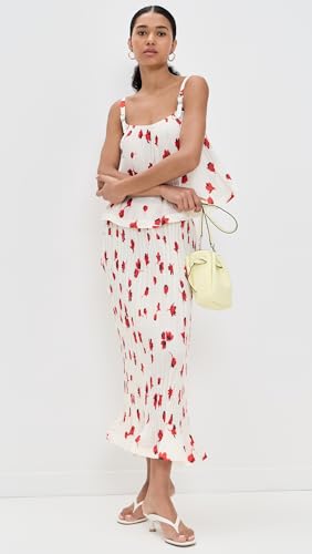 Women's White Floral Plisse Midi Skirt2