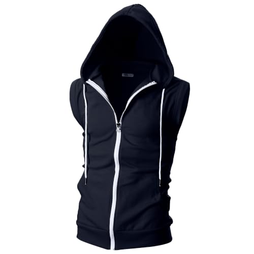 Image of Ohoo Mens Slim Fit Sleeveless Lightweight Zip Up Hooded Sweatshirt Vest Hoodie