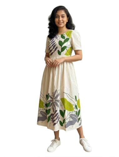 Image of ROYALICA Women's Pure Cotton Maxi Midi Dress Western Dress for Women Elegant Floral Printed Long Dresses | Soft & Breathable Fabric | Casual Trending Dress for Women