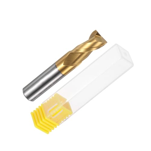 Image of uxcell Carbide Square End Mill, 5 /8 inch Diameter ZrN Coated 2 Flutes Milling Bit Cutter, for Aluminum Copper Non-Ferrous Alloy Metal, 5 /8 inch Shank 1-5 /8 inch Cut Length 3-1 /2 inch Long