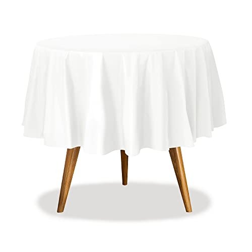 Image of Party Dimensions White Disposable Plastic Tablecloth for Round Tables (36 Pack) Table Cloths for Parties, Events & Weddings, Indoors & Outdoors, 84 inches, Plastic Table Cover