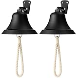 Otoolling 2 Set Hanging Dinner Bell Outdoor & Indoor Metal Bell with Wall Bracket Wall Mounted Vintage Hanging Ring Suitable for Home Farmhouse Doorbell Boat Dog Potty Training or Church(Black)