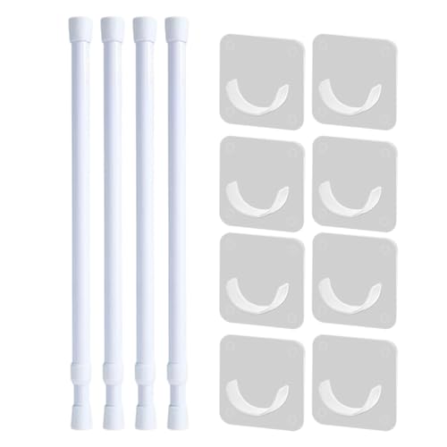 FUHAMJ 4 Piezas Barra Cortinas Extensible, Barra Cortina Sin Taladrar Necesario Taladrar 18-28Cm Varilla Cortina Blanca Para Baño Armario Y Ventana