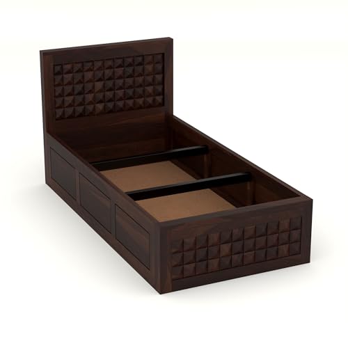Image of Solid Sheesham Wood Single Size Bed with Box Storage for Bedroom Living Room Single Cot for Home Wooden Palang for Hotel (Walnut, Size 6 * 3)