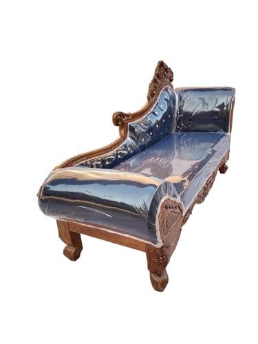 Image of Victorian Style Chaise Lounge, Tufted Cream Upholstery, Mahogany Wood Frame, Classic Living Room Furniture (diwan 2)