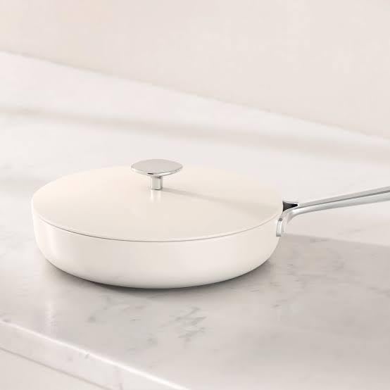 Image of Equal Parts Ceramic Non-Stick Fry pan with lid 10 inch inches MYUNICASA (Off White)
