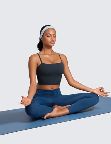 Image of CRZ YOGA Butterluxe Cami Crop Tank Tops | Light Support, Removable Pads, Yoga, Extremely Soft, Square Neck, Spaghetti Straps, Longline Sports Bras for Women