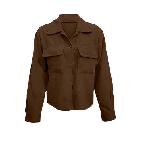Corduroy Shacket Women Cropped Button Down Shirts Jacket Casual Fall Long Sleeve Crop Tops Bomber Jacket with Pockets2