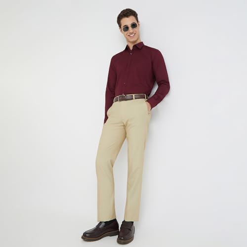 Image of Park Avenue Men's Poly Rayon Blend Solid Pattern Smart Fit Flat Front Formal Trouser