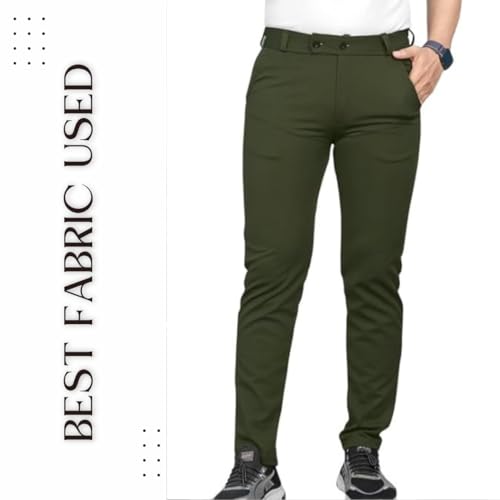 Image of MiraMichi Men's Slim Fit Formal Trousers - Crafted from Premium Lycra Blend Fabric, Solid Pattern, Ideal for Formal Occasions